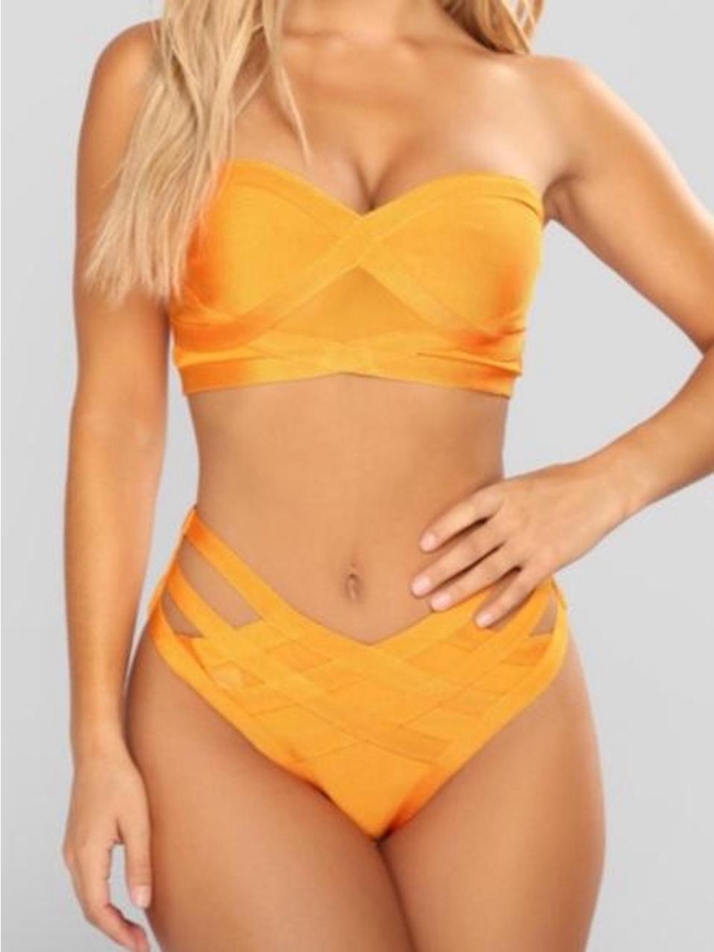 Fashion Nova Orange Delilah Strapless Bikini Set
